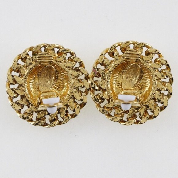 CHANEL COCO Mark Earring Matelasse vintage Plated Gold - Picture 3 of 7